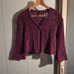 Adorable Skye's the Limit Plum Open-Knit Cardigan Size Large